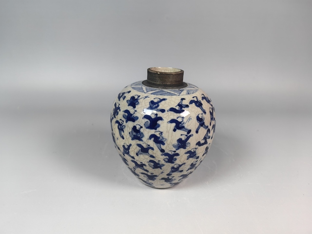 古玩陶瓷晚清煨瓷百子圖嬰戲紋蓋罐真品鑒賞圖