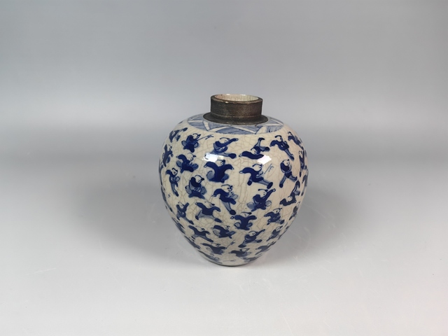 古玩陶瓷晚清煨瓷百子圖嬰戲紋蓋罐真品鑒賞圖