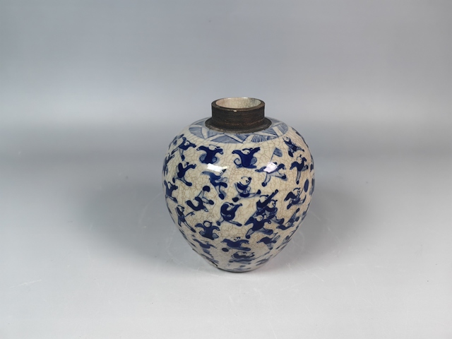 古玩陶瓷晚清煨瓷百子圖嬰戲紋蓋罐真品鑒賞圖