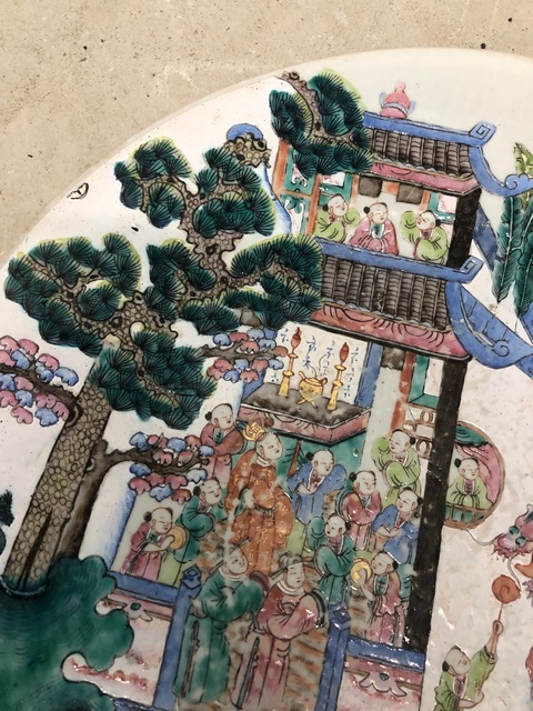 古玩陶瓷百子鬧春圖粉彩盤真品鑒賞圖