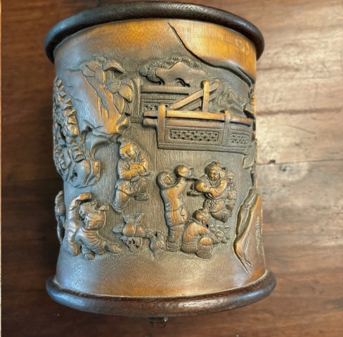 古玩雜項竹雕筆筒真品鑒賞圖