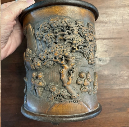 古玩雜項竹雕筆筒真品鑒賞圖