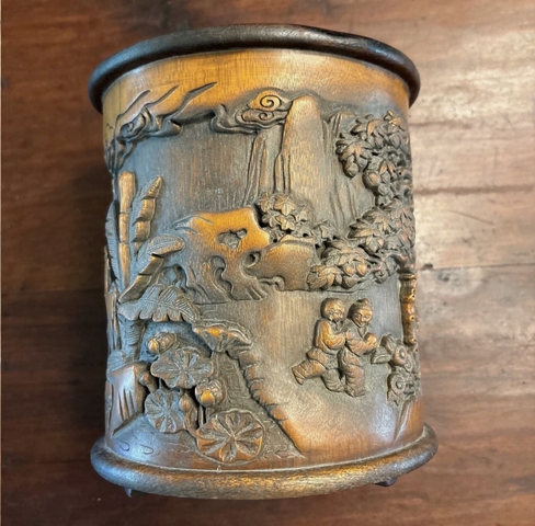 古玩雜項竹雕筆筒真品鑒賞圖