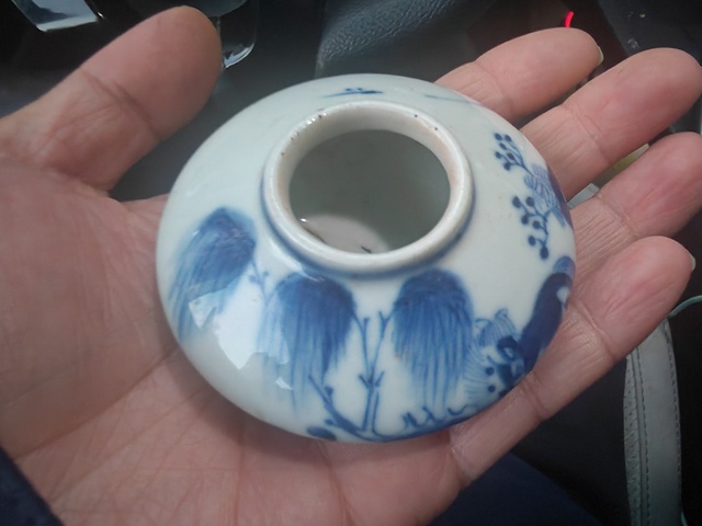 古玩陶瓷青花雙駿圖水盂真品鑒賞圖