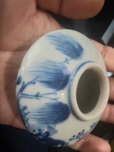 古玩陶瓷青花雙駿圖水盂真品鑒賞圖