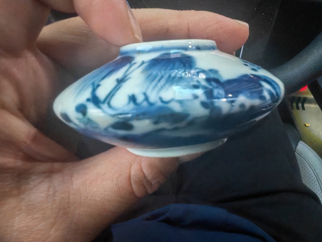 古玩陶瓷青花雙駿圖水盂真品鑒賞圖