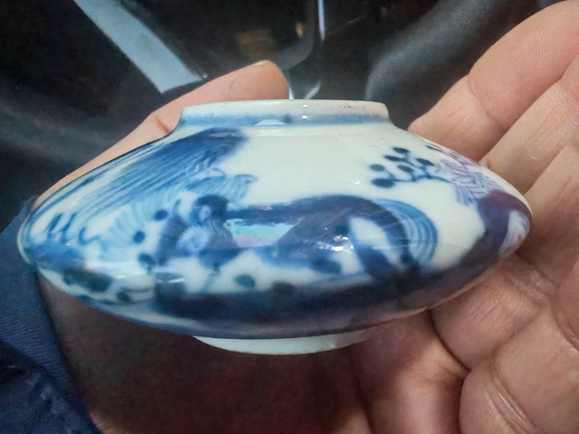 古玩陶瓷青花雙駿圖水盂真品鑒賞圖