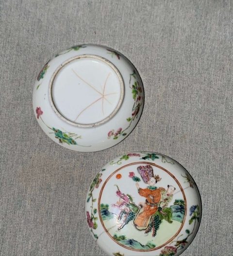 古玩陶瓷粉彩狀元出行圖印盒真品鑒賞圖