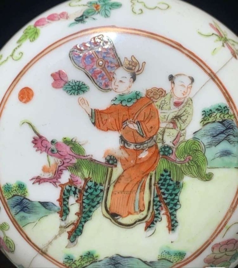 古玩陶瓷粉彩狀元出行圖印盒真品鑒賞圖