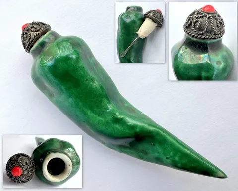 古玩陶瓷綠釉椒形鼻煙壺真品鑒賞圖