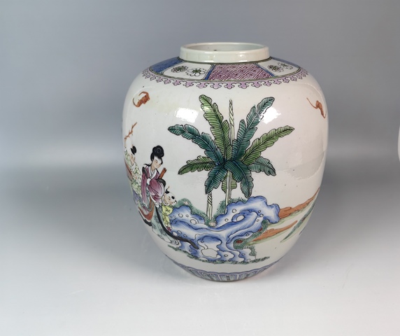 古玩陶瓷民國粉彩四妃十六子粉彩蓋罐真品鑒賞圖