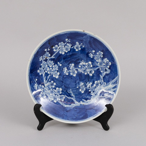 古玩陶瓷清晚期 青花冰梅紋大盤真品鑒賞圖