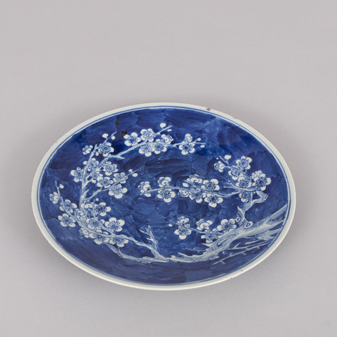 古玩陶瓷清晚期 青花冰梅紋大盤真品鑒賞圖