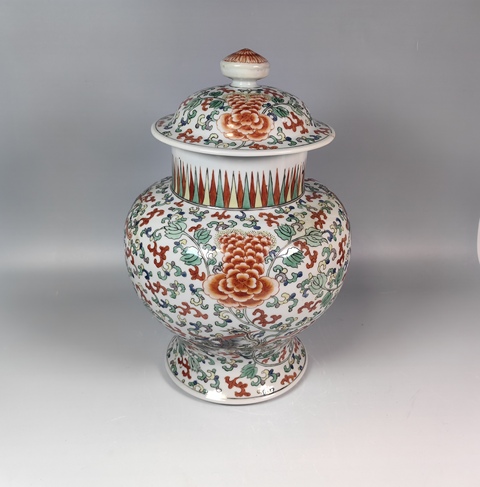 古玩陶瓷晚清五彩鳳穿花紋將軍罐真品鑒賞圖