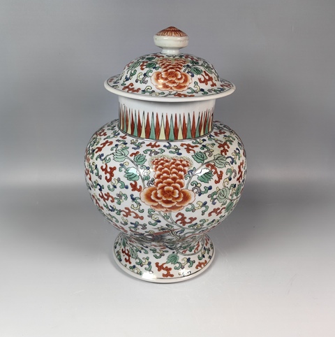 古玩陶瓷晚清五彩鳳穿花紋將軍罐真品鑒賞圖