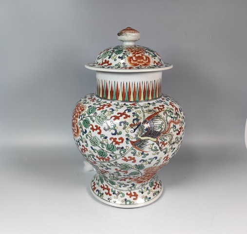 古玩陶瓷晚清五彩鳳穿花紋將軍罐真品鑒賞圖