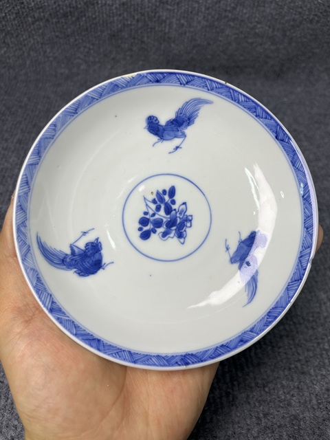 古玩陶瓷外紫金釉內青花斗雞盤拍賣，當前價格999元