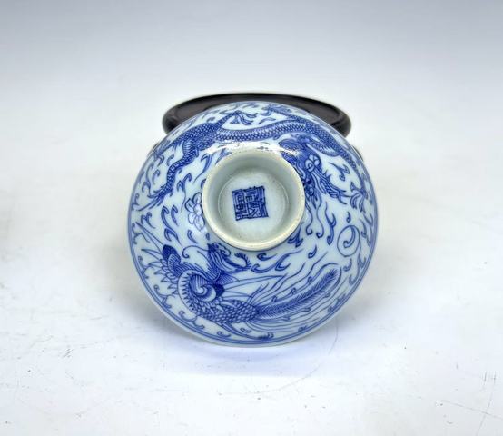 古玩陶瓷清嘉慶·青花龍鳳呈祥蓋碗拍賣，當前價格1512元