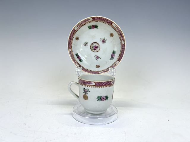 古玩陶瓷清中期·粉彩花卉杯碟拍賣，當前價格1584元