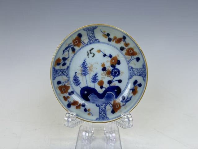 古玩陶瓷清康熙·青花洞石花卉礬紅描金杯碟真品鑒賞圖