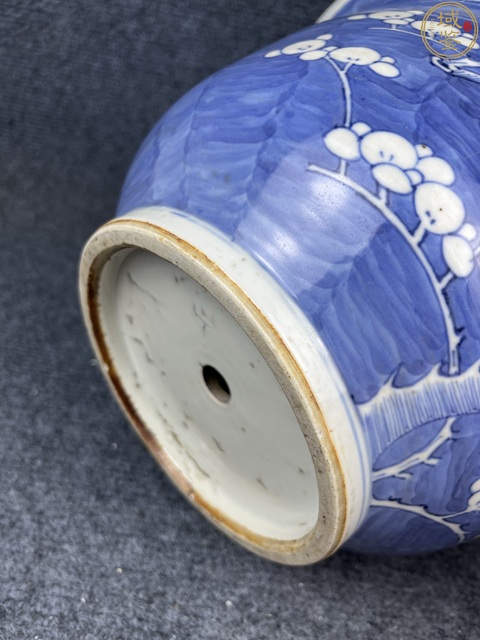 古玩陶瓷青花留白冰梅紋花盆真品鑒賞圖