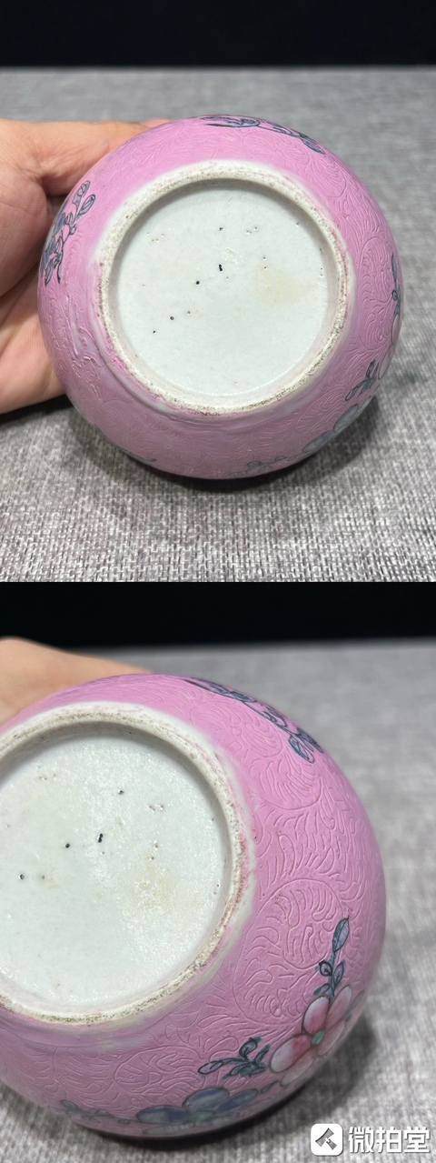 古玩陶瓷晚清壓道粉彩花卉紋西瓜罐真品鑒賞圖