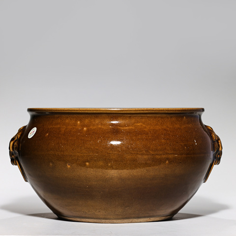 古玩陶瓷清中期 茶葉末釉雙耳尊真品鑒賞圖