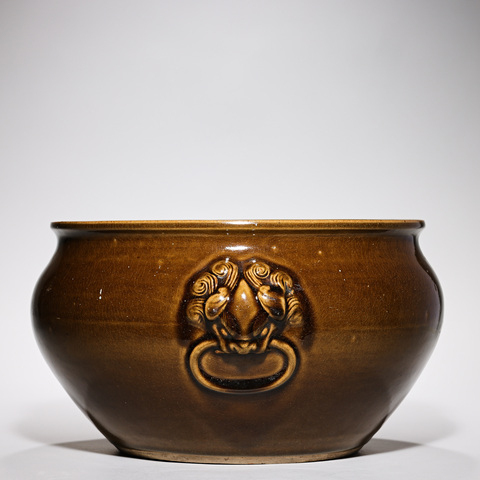 古玩陶瓷清中期 茶葉末釉雙耳尊真品鑒賞圖