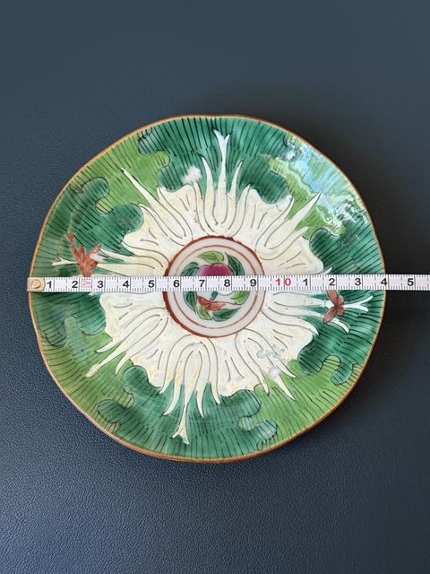 古玩陶瓷清·道光粉彩白菜壽桃紋臥盤拍賣，當前價格780元