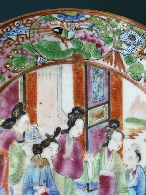 古玩陶瓷人物花鳥廣彩盤真品鑒賞圖