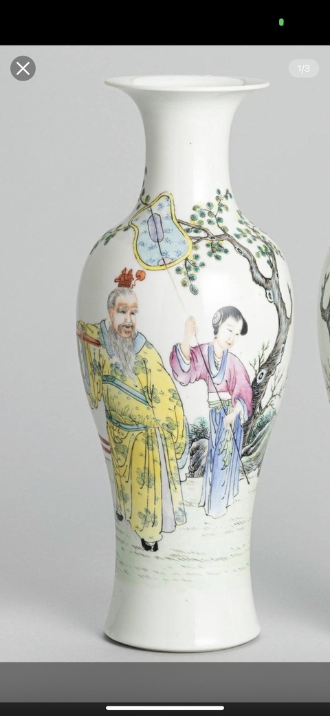 古玩陶瓷粉彩人物故事紋對瓶真品鑒賞圖