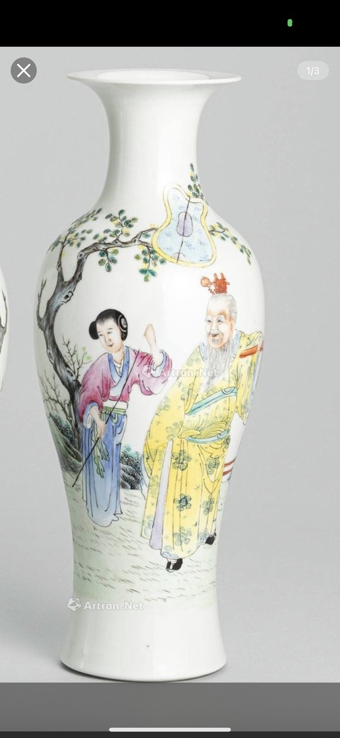 古玩陶瓷粉彩人物故事紋對瓶真品鑒賞圖