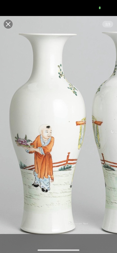 古玩陶瓷粉彩人物故事紋對瓶真品鑒賞圖