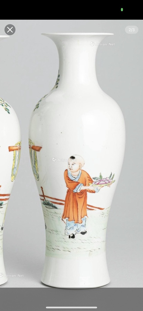 古玩陶瓷粉彩人物故事紋對瓶真品鑒賞圖