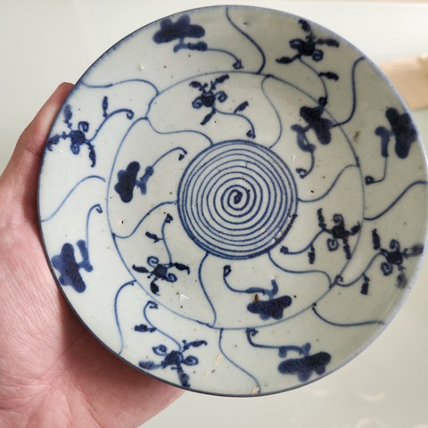 古玩陶瓷雍正青花靈芝紋盤真品鑒賞圖