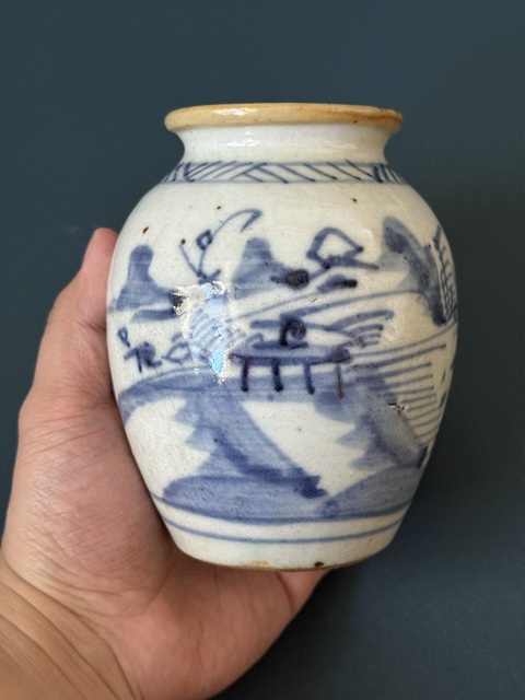 古玩陶瓷清·雍乾山水紋青花太白罐全品拍賣，當前價格1500元