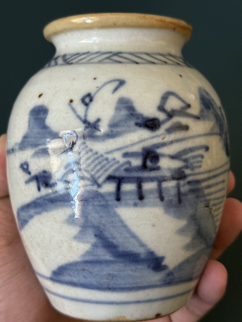 古玩陶瓷清·雍乾山水紋青花太白罐全品拍賣，當前價格1500元