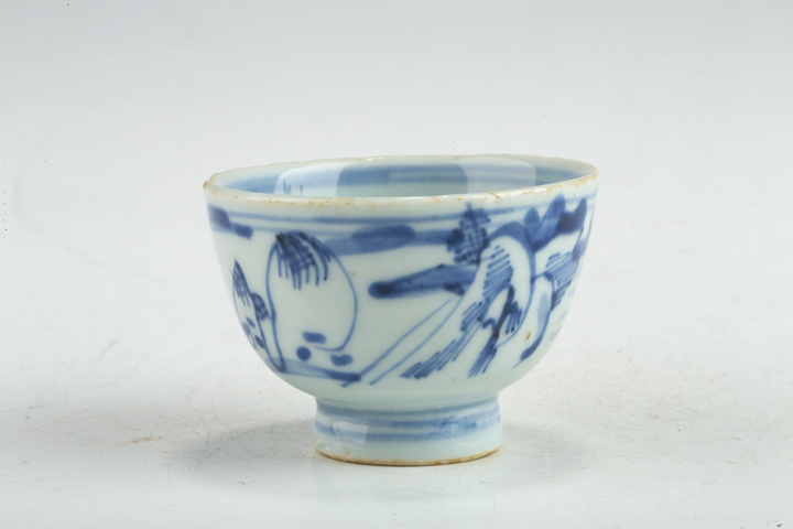 古玩陶瓷清康熙·青花山水紋杯真品鑒賞圖