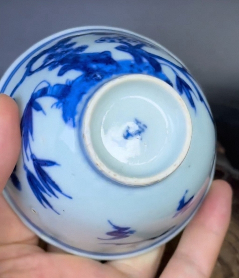 古玩陶瓷青花松竹梅紋茶杯真品鑒賞圖