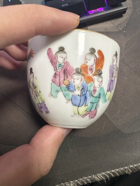 古玩陶瓷粉彩九子奪魁杯真品鑒賞圖