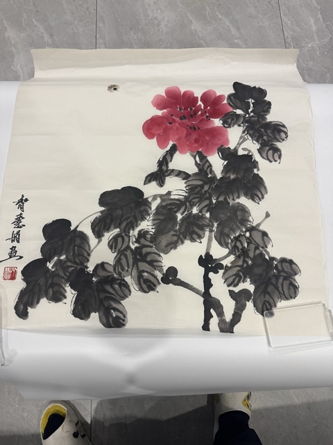 古玩字畫齊慧娟牡丹蜜蜂斗方真品鑒賞圖