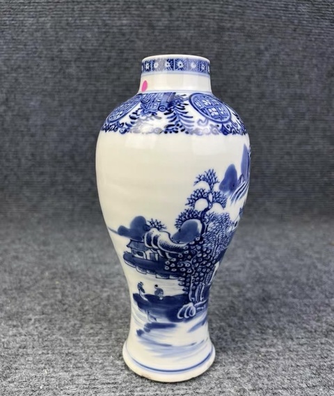 古玩陶瓷人物山水紋青花雞腿瓶真品鑒賞圖