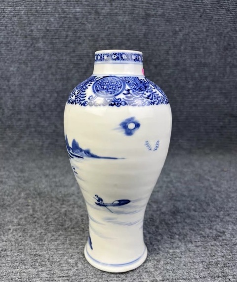 古玩陶瓷人物山水紋青花雞腿瓶真品鑒賞圖