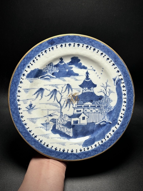 古玩陶瓷青花山水人物折沿盤拍賣，當前價格988元