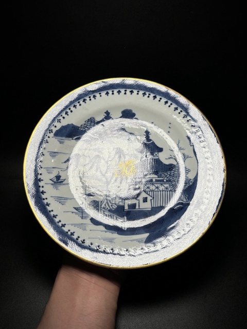 古玩陶瓷青花山水人物折沿盤拍賣，當前價格988元