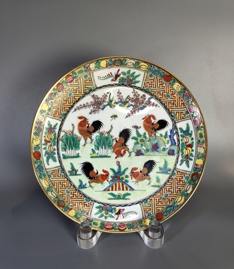 古玩陶瓷廣彩官上加官折沿盤真品鑒賞圖