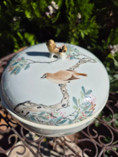 古玩陶瓷許品衡款淺絳彩花鳥紋四系高樁暖鍋真品鑒賞圖