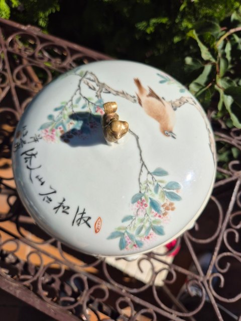 古玩陶瓷許品衡款淺絳彩花鳥紋四系高樁暖鍋真品鑒賞圖