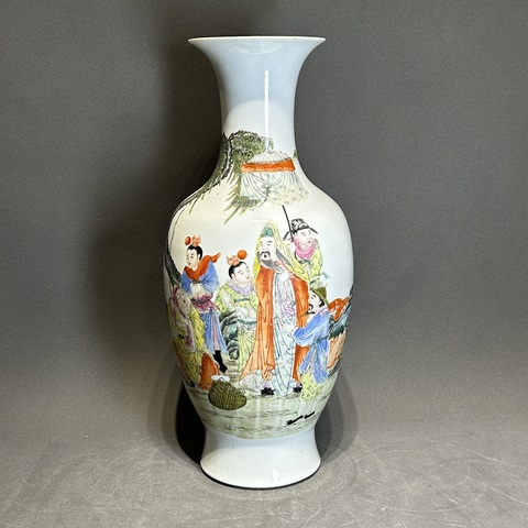 古玩陶瓷粉彩人物故事紋撇口瓶真品鑒賞圖