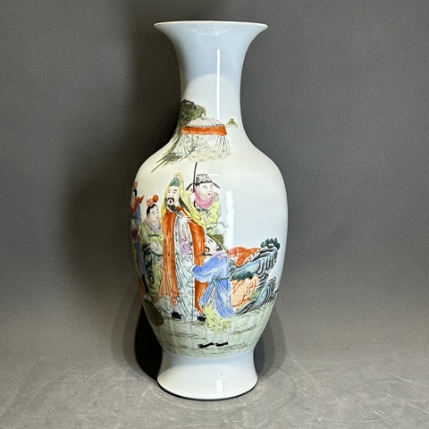 古玩陶瓷粉彩人物故事紋撇口瓶真品鑒賞圖